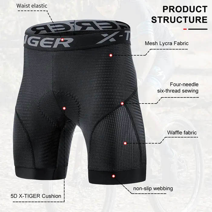 X-TIGER sous-vêtements de cyclisme 5D Gel Pad respirant antidérapant hommes vélo Shorts antichoc vél