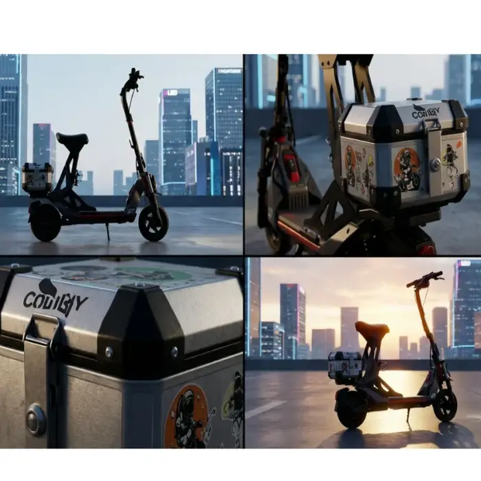Coffre amovible pour Ninebot Segway ZT3 Pro et scooter compatible vélo moto avec base de fixation coloré pour transport d'affaires et loisirs