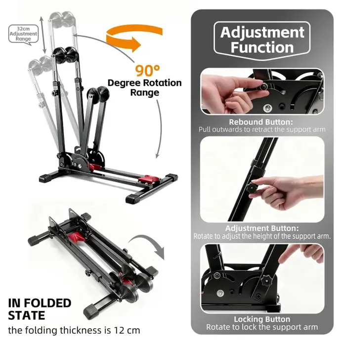 WEST BIKING – Support de stationnement de vélo 3 en 1, Support de réparation pliable en acier au carbone, rangement intérieur, Support de vélo de route et vtt, affichage au sol