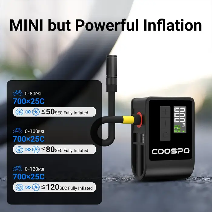 COOSPO Mini pompe à Air électrique gonfleur numérique Portable 120PSI 500mAh vtt accessoires de vélo de route