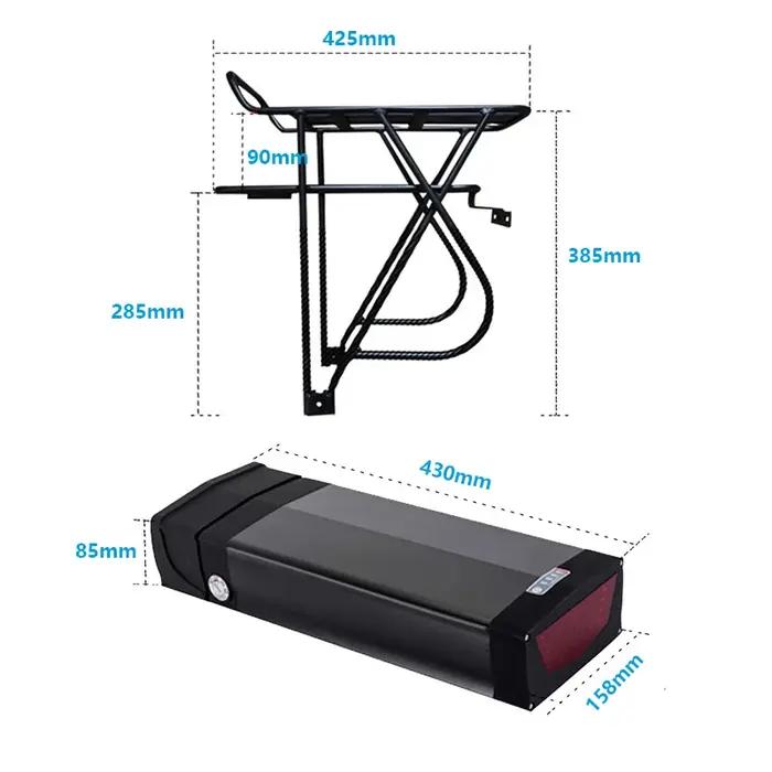 Batterie lithium pour porte-bagages de vélo électrique