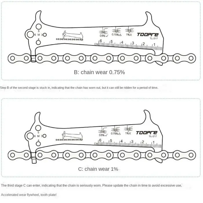 Jauge de mesure de l'usure de la chaîne en alliage d'aluminium multifonction pour VTT et vélo de route entretien précis et durable
