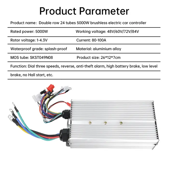Contrôleur de moteur à courant continu sans balais Intelligent pour vélo électrique 5000W 48V/60V/72V/84V, avec Double Tube MOS, accessoires pour Scooter électrique
