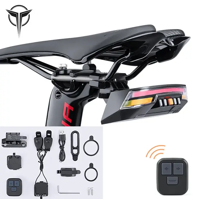 Enquêter arrière de frein de vélo avec télécommande sans fil, clignotant arrière, ligne de sécurité 
