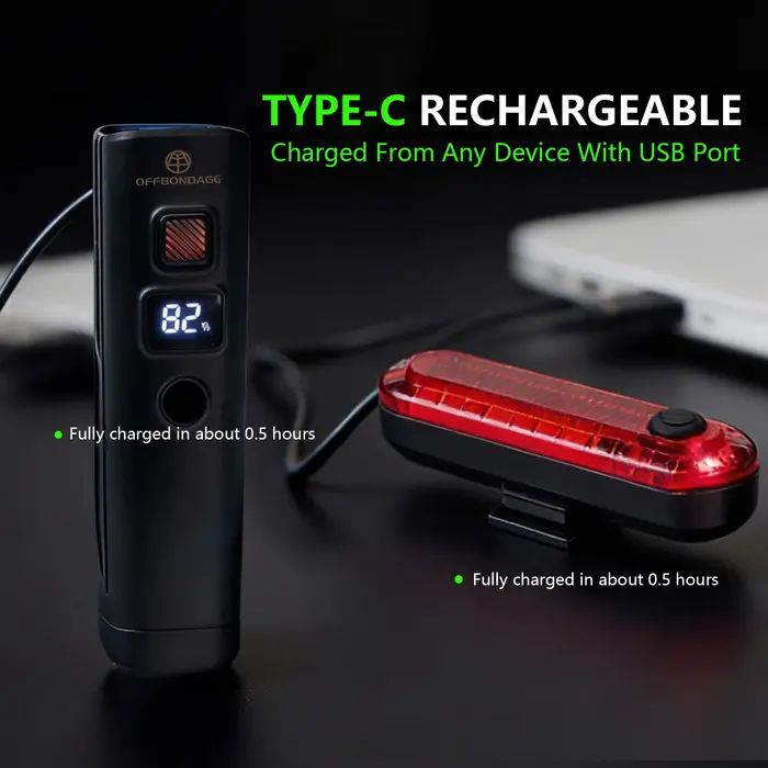 OFFBONDAGE – lampe LED avant pour vélo, Rechargeable par USB, lampe pour vélo de montagne, 300LM, phare de vélo, lampe de poche, feu arrière pour cyclisme