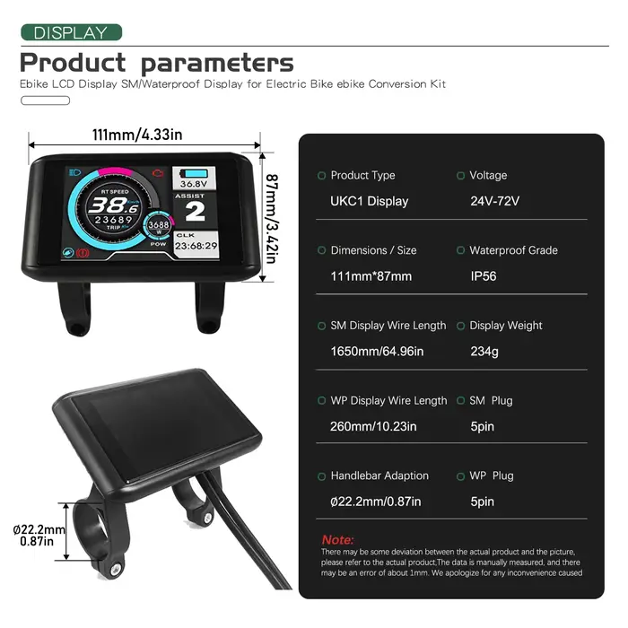 Écran couleur pour vélo électrique UKC1 24V36V48V60V72V UART2