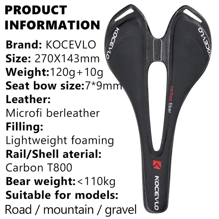 KOCEVLO Carbone Selle T800 Carbonfiber + En Fiber De Cuir Ultra Léger Vélo De Route VTT