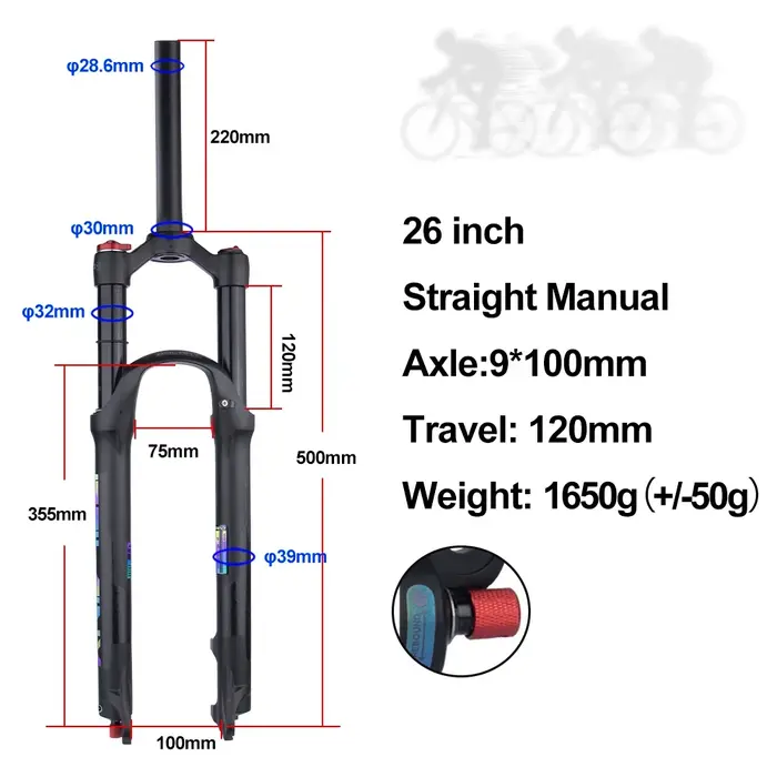 BOLANY-Fourche de Suspension pour VTT, alliage de magnésium, amortisseur pneumatique, Tube droit et