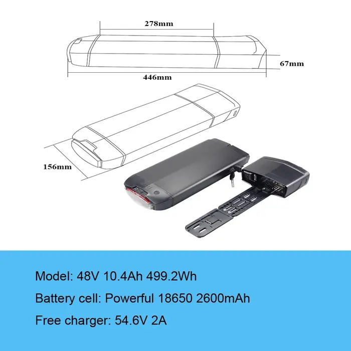 Batterie de vélo électrique EVRYjourney FATTIRE 500W pour porte-bagages arrière 48V 10.4Ah 12Ah 14Ah