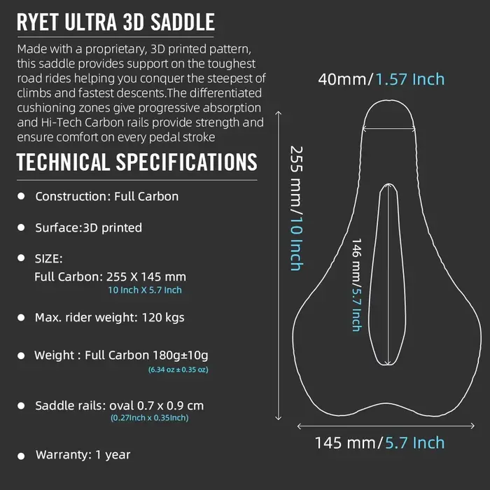 RYET carbone 3D imprimé selle de vélo 145mm Super léger route vtt montagne course