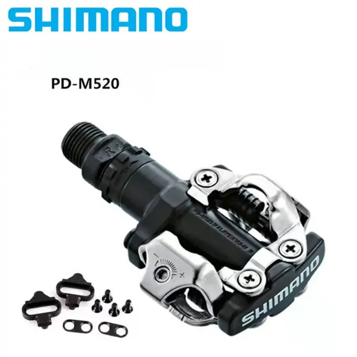 Pédales de vélo SHIMANO PD-M520 PD-M540 SPD professionnelles avec crampons multi-déclenchement SH56 pour VTT et cyclisme sur route - Argent Noir