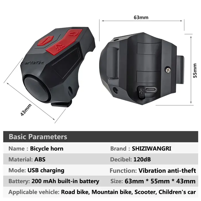 Klaxon de vélo électrique puissant 120dB