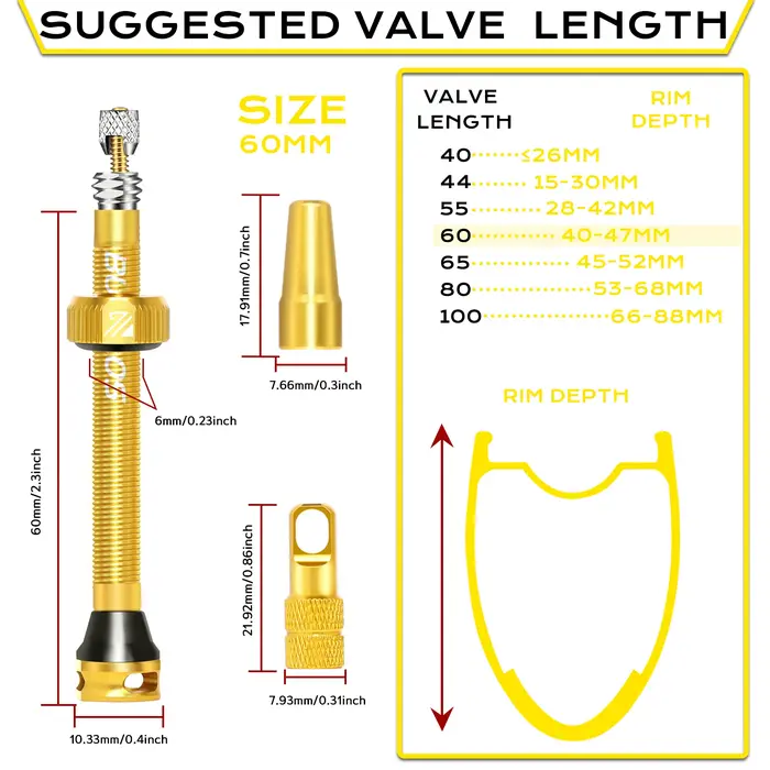 BUCKLOS – Valve de jante de vélo Tubeless 40/44/55/60/65/80/100mm F/V