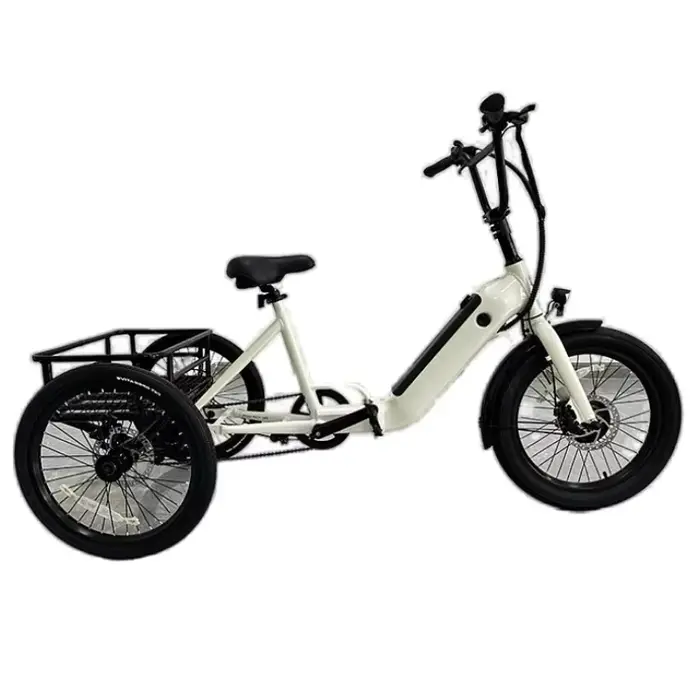 Tricycle de vélo électrique pliable à 3 roues pour adultes hors route avec panier de chargement
