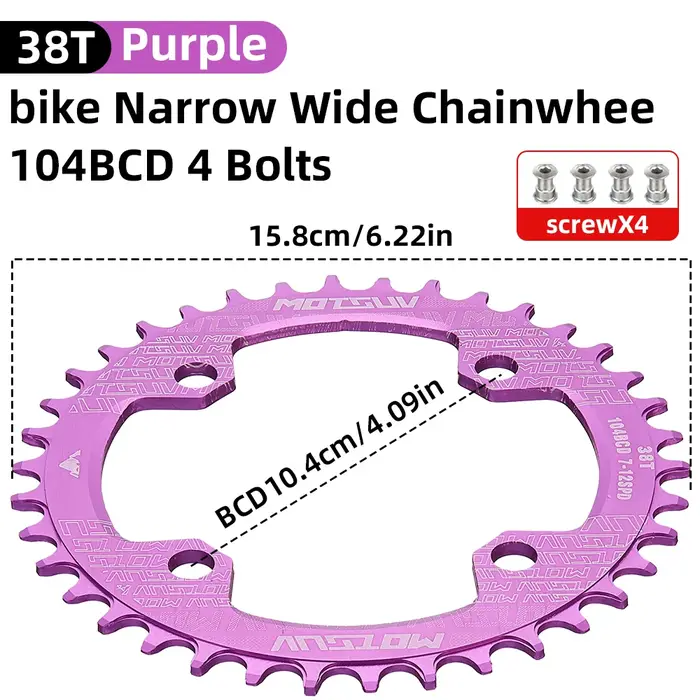 MOTSUV 104BCD vélo forme ronde roue à chaîne large étroite 32T/34T/36T/38T vtt plateau en alliage d'aluminium