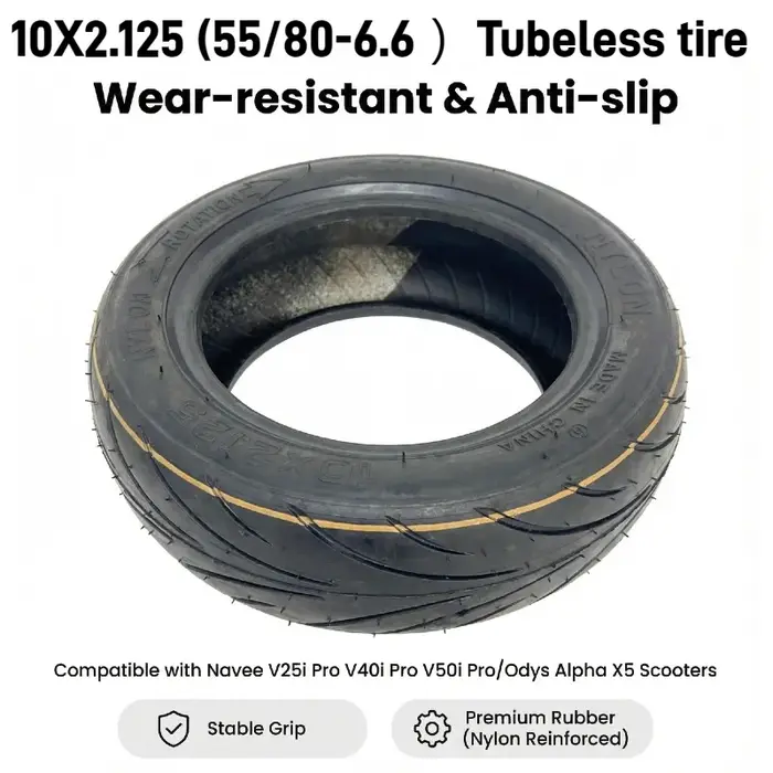 Pneu tubeless 10X2.125 55/80-6.6 pour trottinettes électriques Navee V25i Pro