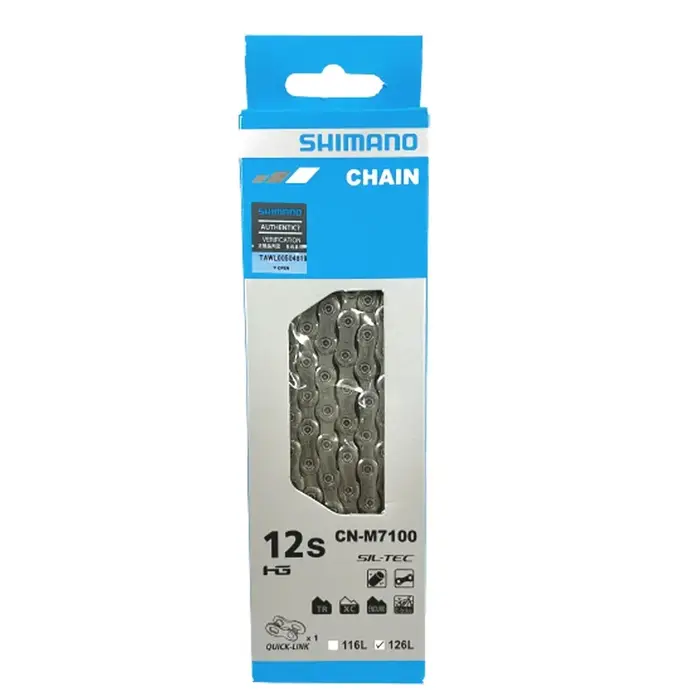 Chaîne de vélo de sport VTT professionnelle SHIMANO CN-M7100 CN-M8100 12 vitesses 126L HG+ SIL-TEC Connecteurs à changement de vitesse rapide et fluide