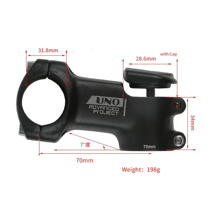 Tige de vélo UNO 7 degrés tige de vélo de route vtt 31.8mm riser carré avec couvercle 70-120mm pièce