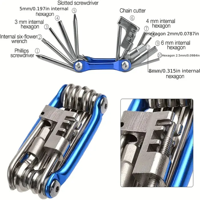 Kit d'outils de réparation de vélo multifonctionnel Portable 11 en 1