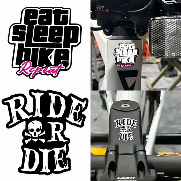 Autocollants personnalisés en vinyle réfléchissant pour cadre de vélo VTT route et gravel avec slogan décoratif en blanc bordeaux jaune ou rouge