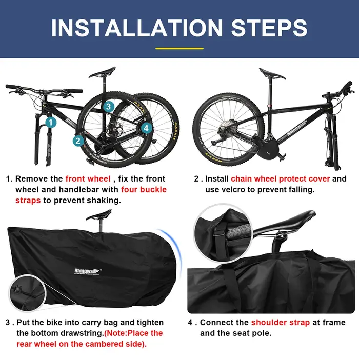 Sac de transport pliable pour vélo VTT 27.5 pouces et vélo de route 700C en polyester avec bandoulière confort pour voyage et sport de plein air