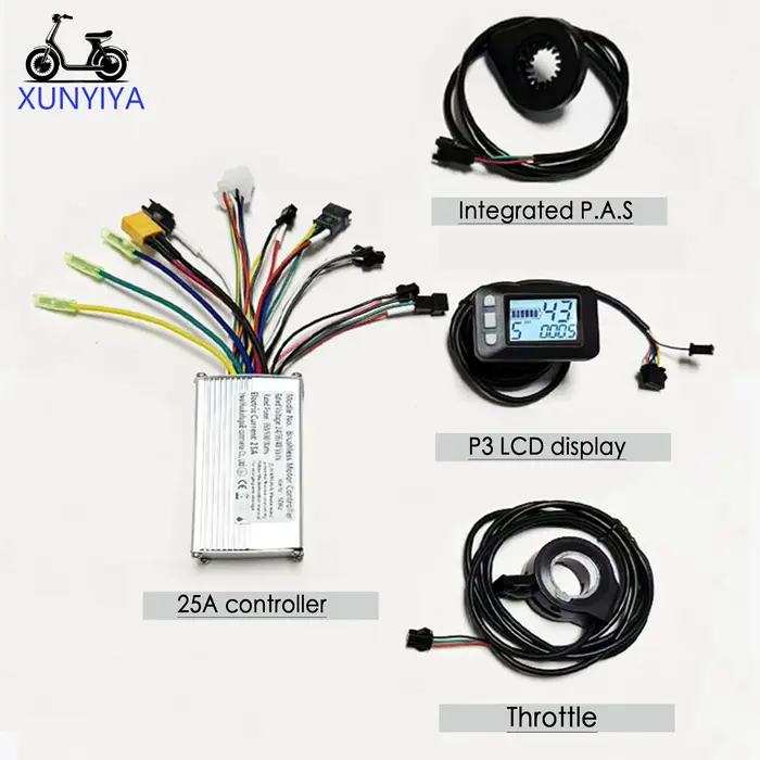 Contrôleur de moteur sans balais pour vélo électrique 25A 24V/36V/48V 350W-500W avec accélérateur P.A.S