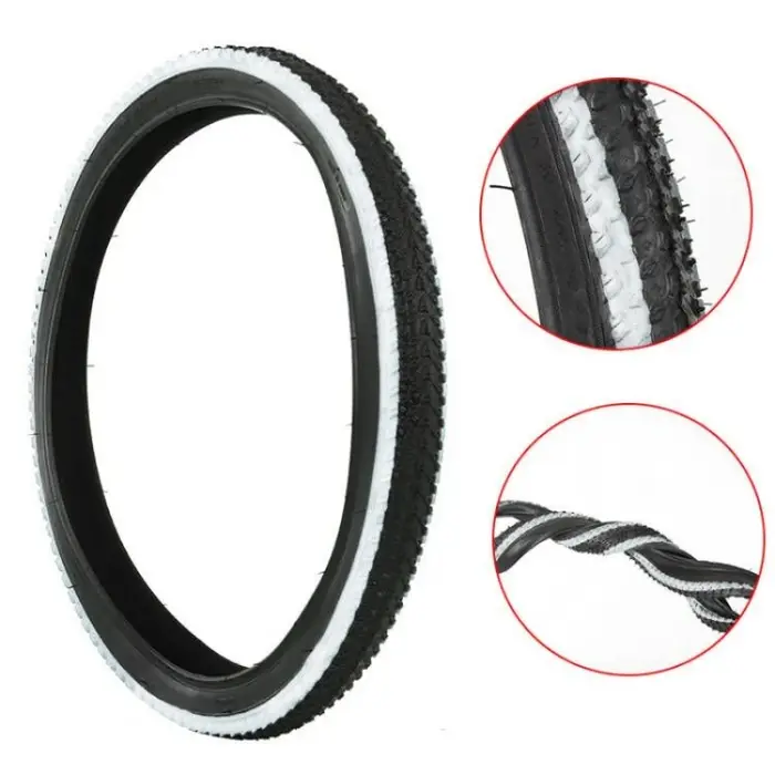 Pneu extérieur noir pour VTT 20/22/24/26 pouces avec bord jaune/bleu/rouge/vert/blanc