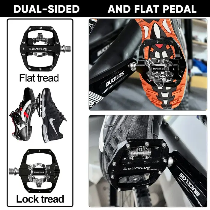 Pédales VTT BUCKLOS pour vélo, pédales plates à double fonction pour VTT, plateforme à clipser, pédales plates pour système SPD, pièce de vélo VTT
