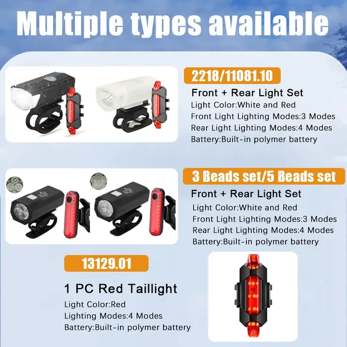 Feu avant de vélo Rechargeable USB, feu arrière rouge, facile à installer, 3 Modes, accessoires de v