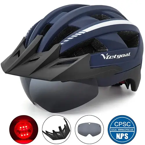 VICTGOAL LED casque de vélo avec pare-soleil lunettes pour hommes femmes Scooter vtt casques de cyclisme sur route