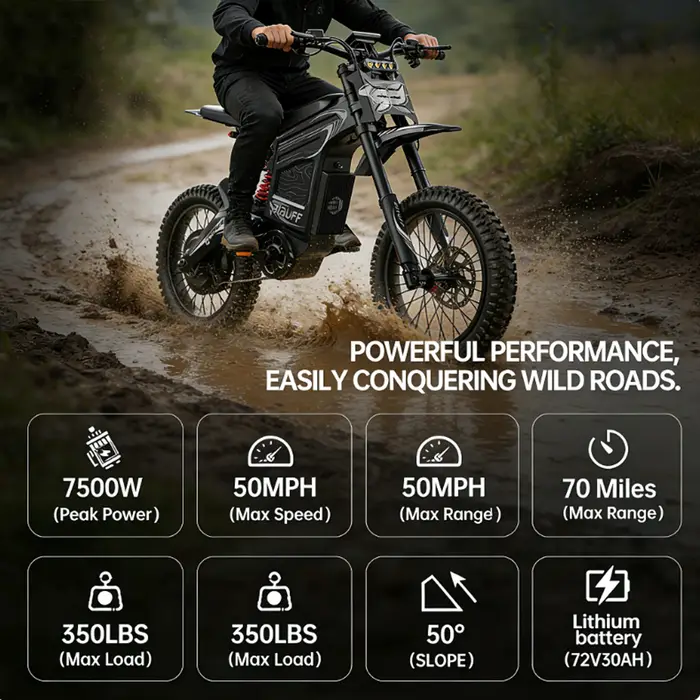 Readygo EKXBike BIBUFF GT600 Vélo électrique tout-terrain 85 km/h Moteur sans balais 7500W Batterie au lithium 72V30AH