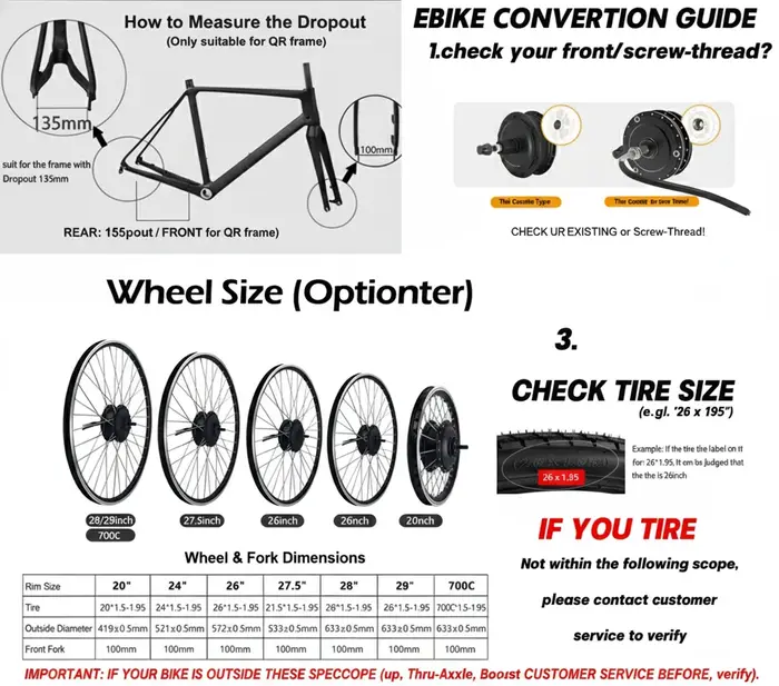 Kit de Conversion de vélo électrique 250-500W