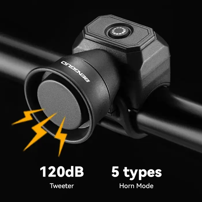 Klaxon électrique de vélo rechargeable USB Type-C haute performance 120 dB avec 5 modes et 3 niveaux de volume pour VTT vélo de route et trottinette électrique