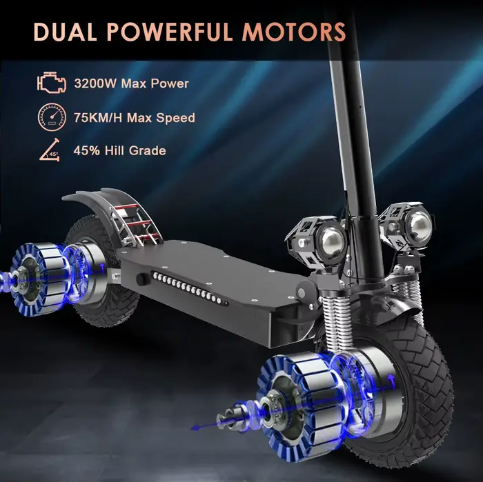 Trottinette Électrique Rika Pliable et Étanche de 75 KM/H, 60V, 48V, 1300-3200W, 10 Pouces, Entrepôt
