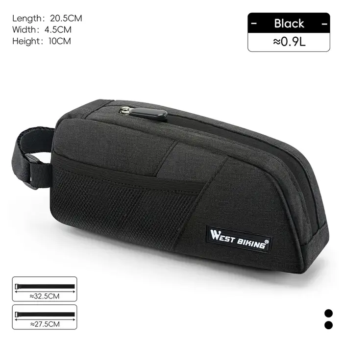 Sac de cadre de vélo WEST BIKING 0,9 L, portable, résistant à l'usure, avec sangle à 3 points, sac d