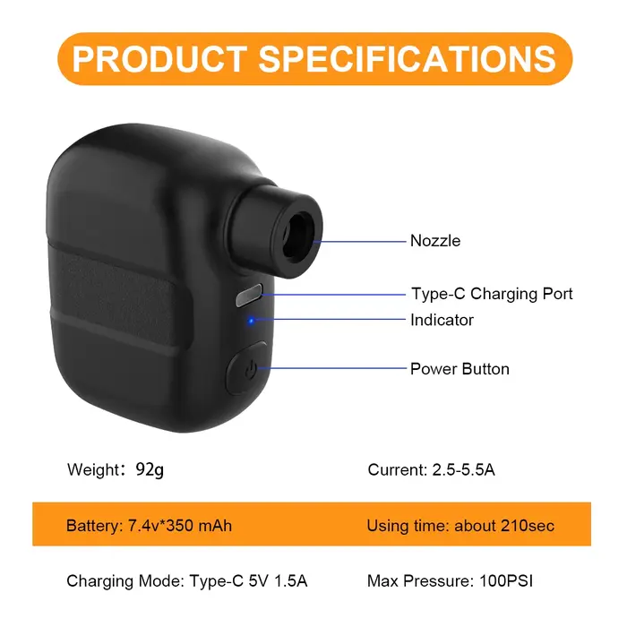 Mini pompe à vélo Portable gonfleur d'air Rechargeable 100PSI 5V type-c accessoires