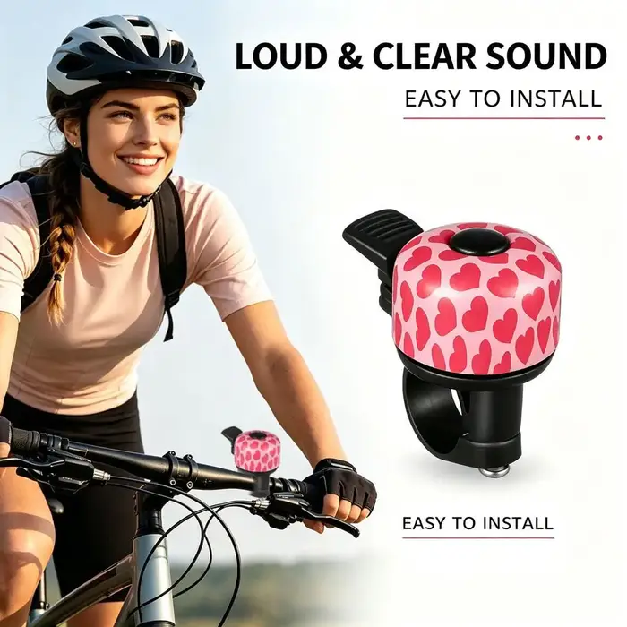 Sonnette de vélo rose, motif cœur mignon