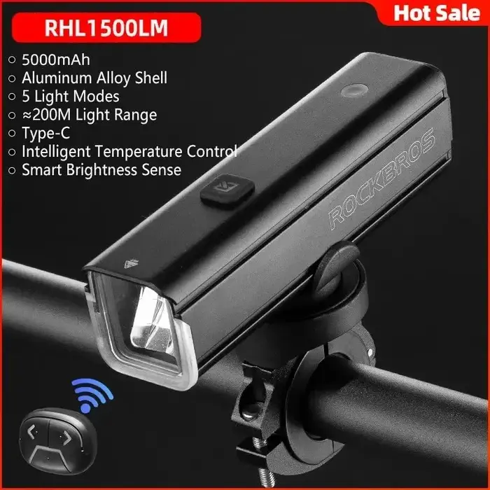 ROCKBROS lumière de vélo 1500LM5000mAh type-c