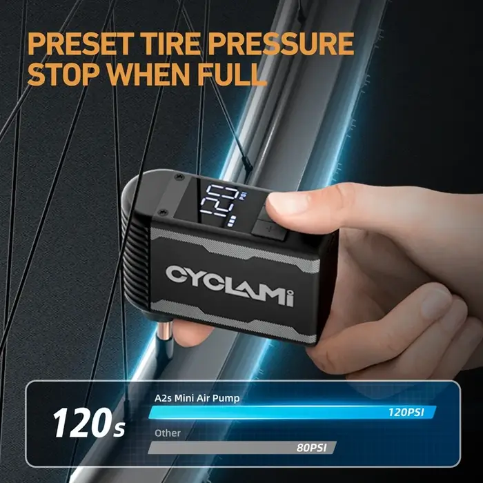 Pompe à vélo électrique portable en alliage CYCLAMI A2S 120 PSI 500 mAh