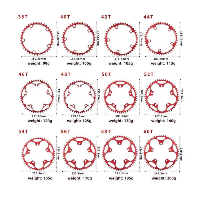 Pignon large étroit pour vélo de route 130BCD rond 38T 40T 42T 44T 46T 48T 50T 52T 54 56T 58T 60 pou