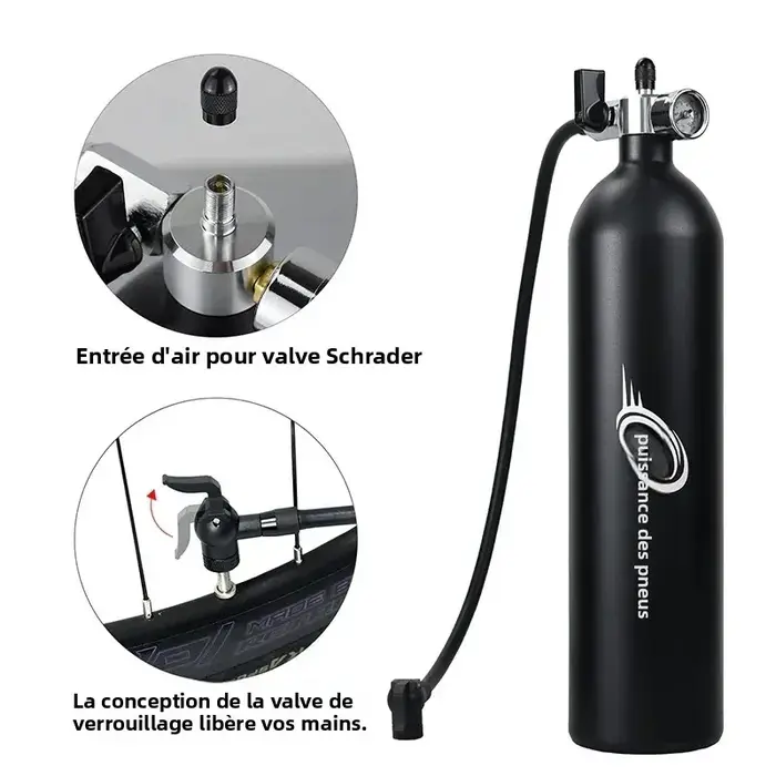 Pompe à vélo 1,3 L pour pneus tubeless/tubelessless, pression max. 200 PSI, compatible avec les valves Presta et Schrader pour vélos de route et VTT