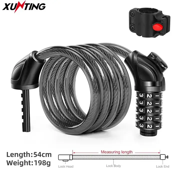 Xunting – câble de verrouillage de vélo 54cm, câble enroulé de 5 pieds, combinaison sécurisée et réi