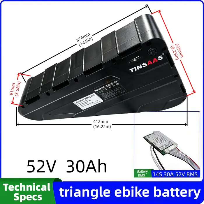 Batterie triangulaire pour vélo électrique 36V 48V 52V 60V 72V, cellules 21700, adaptée au cyclisme longue distance, pour moteurs de 250W à 3000W