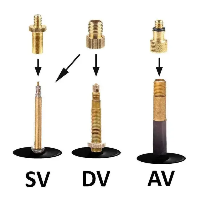 Kit d'adaptateurs universels pour valves de vélo : convertit les valves Presta (SV) et Dunlop (DV) e