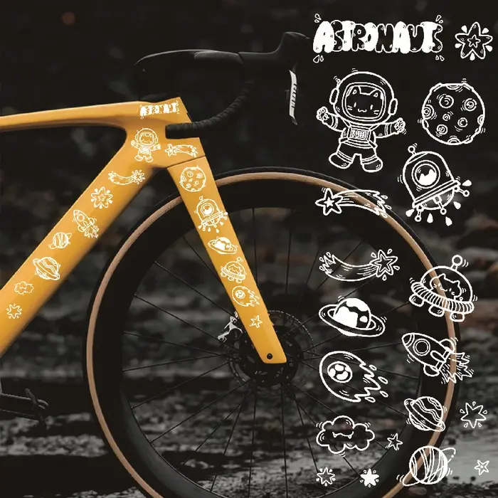 Autocollants de vélo graffiti astronaute spatial pour cadre de vélo, tube supérieur, dessin animé pl