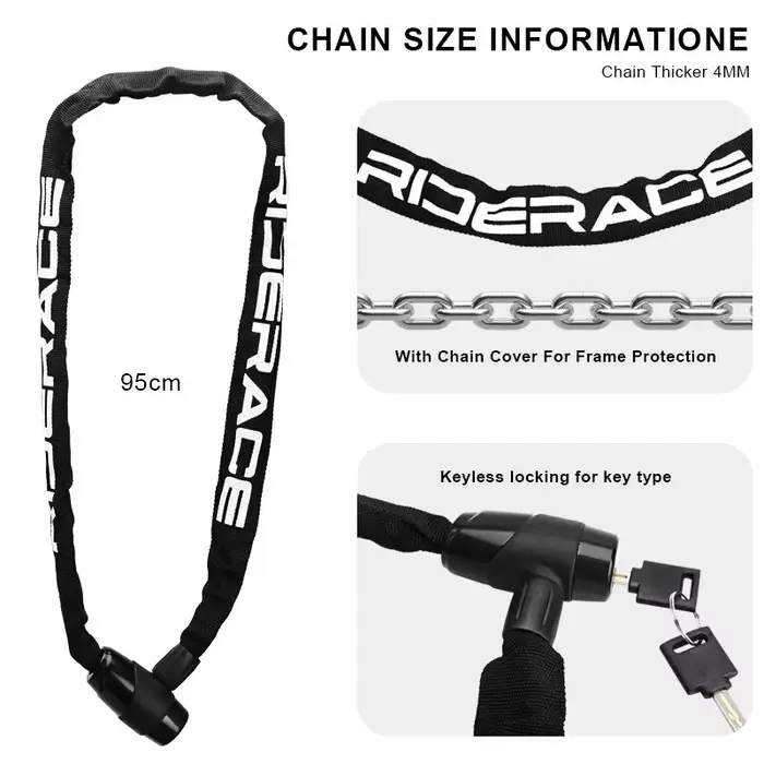 RIDERACE Verrou de Chaîne De Vélo Portable Anti-vol Haute Sécurité VTT Vtt