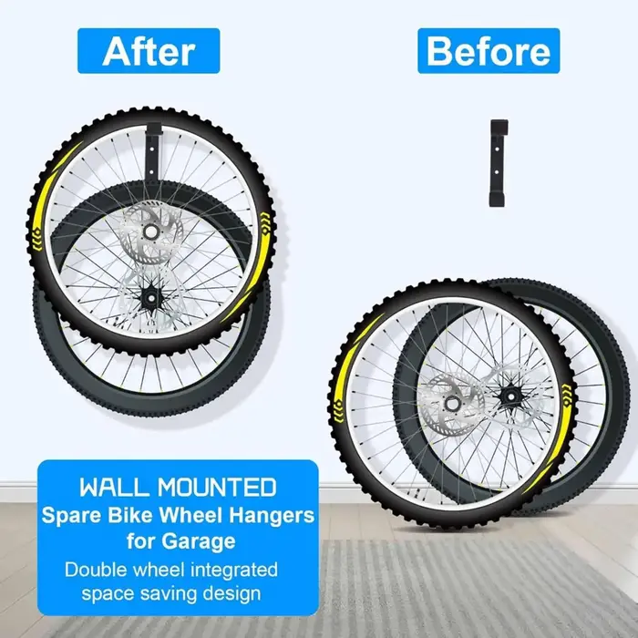 Support mural pour roues de vélo (2 pièces) avec crochets / Organisateur