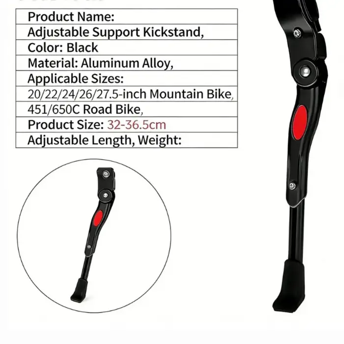 Béquille de vélo réglable pour VTT de 22 à 26 pouces