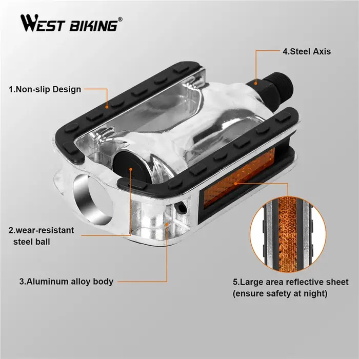 WEST BIKING – pédales de vélo ultralégères antidérapantes en alliage d'aluminium, diamètre de fileta