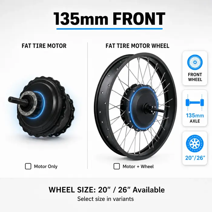 Kit de conversion de vélo électrique avec moteur de moyeu 48V 1000W pour pneus larges 20" 26" (avant